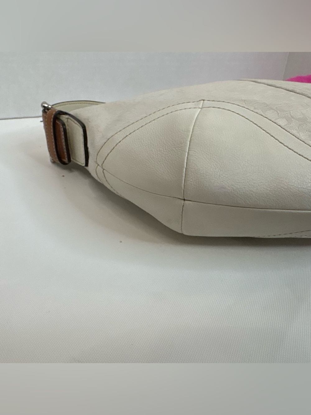 Vintage Coach Signature Soho Hobo Shoulder Bag White Jacquard Brown Leather - Picture 13 of 15
